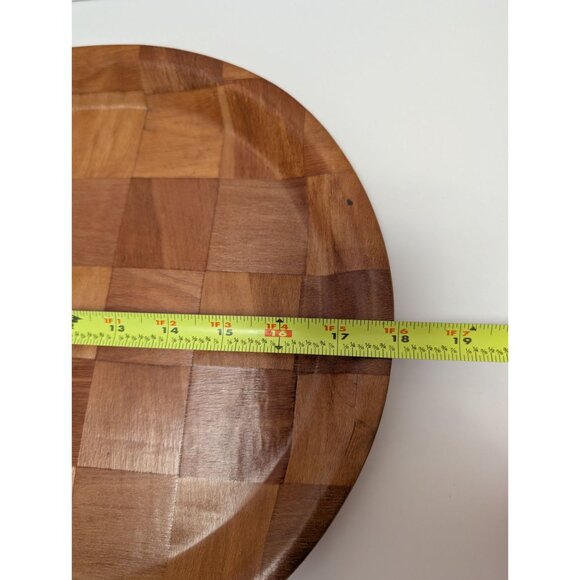 Formosa-Wood Checkered Wooden Oval Serving Tray 18"x12" Genuine Oriental Vintage - Picture 5 of 5